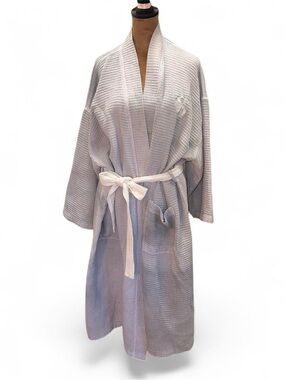 Waffle Knit Robe with Belt - Light Gray XXL